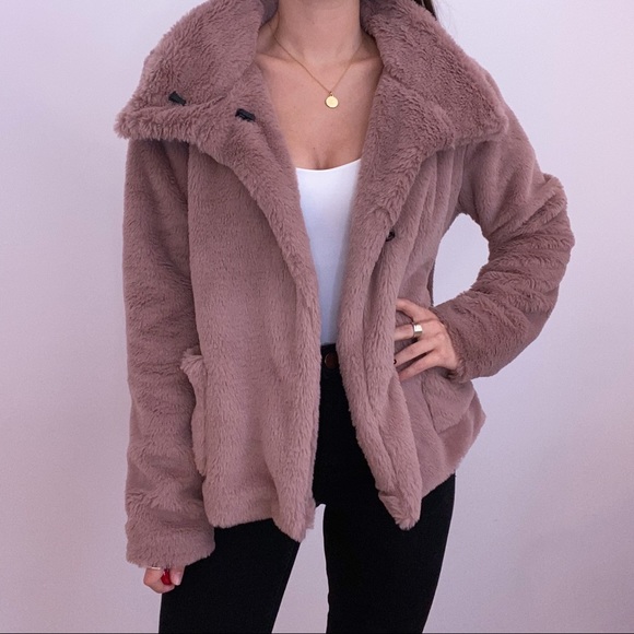 Mauve Faux Fur Jacket with Collar - Picture 6 of 6